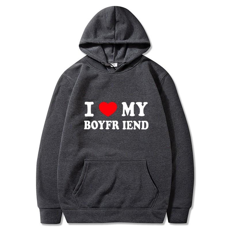 Cross Border E-commerce Casual European Size I Love My Girlfriend Printed Hooded Sweatshirt Sports Gothic Winter Home Long Sleev