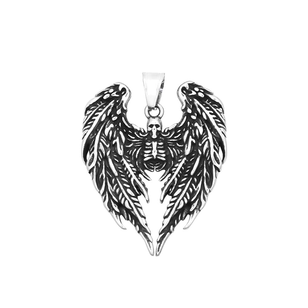 Ожерелье Череп с Ангельскими Крыльями Мужское Нержавеющая Сталь Креативный Ручной Работы Хип-Хоп Подвеска Ювелирное Изделие Подарок Дропшиппинг