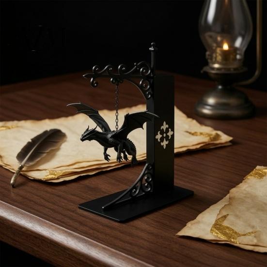 Unique Dragon Decor for Office Flying Bookshelf Light, Decorative Bookend Light & Desk, Sturdy Book Dividers Sculpture Support, Heavy Duty Organizer