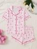 Girls Plaid Bow Print Short Pajama Set, Lapel Button Down Soft Casual Sleepwear for Teen Girls 8-12 Years Old