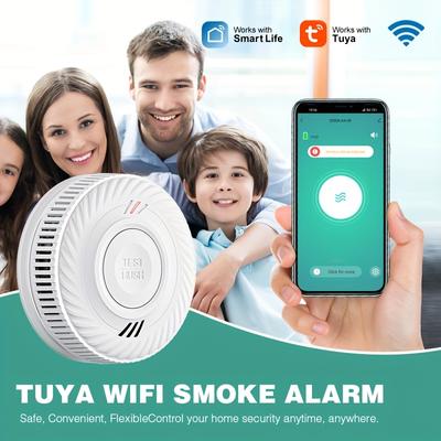 Детектор дыма Tuya, интеллектуальный детектор дыма с Wi-Fi, детектор пожарного дыма, подключение по Wi-Fi поддерживает удаленное оповещение о тревоге, два датчика.