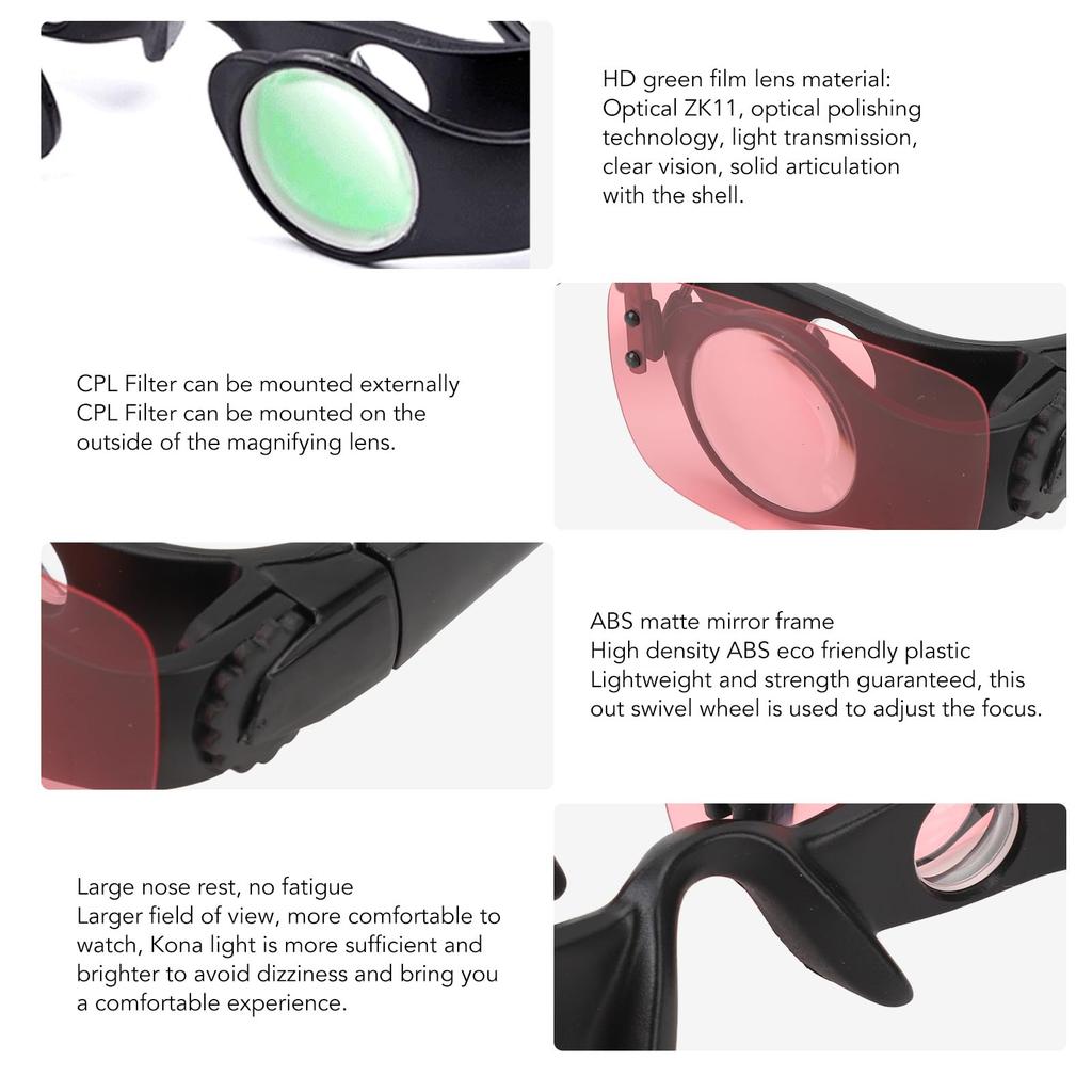 Fishing 8x CPL HD wide nose bridge ergonomic includes carrying binoculars, magnification, hands-free adjustable, triple-color filter, lens, 85°