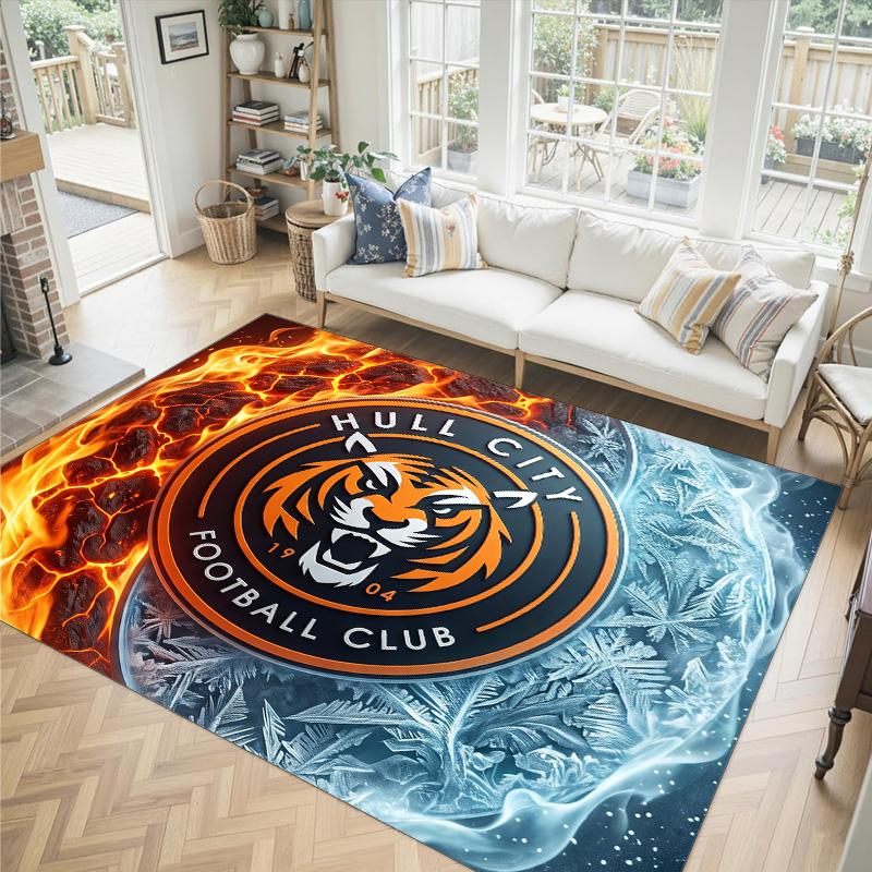 Hull City Football Design Crystal Velvet Carpet Cozy Non?Slip Printed Rug For Bedroom Living Room Entrance