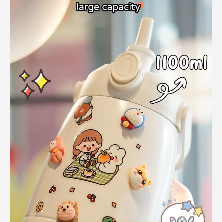 Чашка-термос большой емкости с соломой и ремешком, пищевой экологически чистый материал, бутылка для воды 1,1 л для женщин и мужчин, Лар