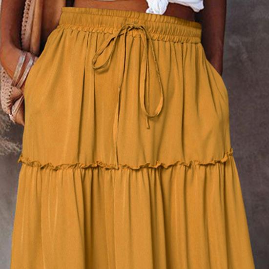 Женская макси-юбка с высокой талией и эластичным поясом, однотонная однотонная юбка трапециевидной формы с рюшами, длинная юбка для праздника и вечеринки, уличная одежда