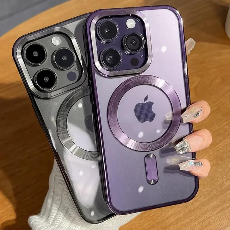 Прозрачный чехол для телефона с покрытием для iPhone 15 14 13 12 11 Pro Max Plus для магнитного Magsafe с беспроводной зарядкой, мягкий силиконовый чехол