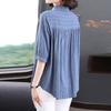 Casual Fashion Elegant Solid Color Striped Printed Button Shirt Summer New Polo-Neck Half Sleeve Loose Tops Ladies Clothing