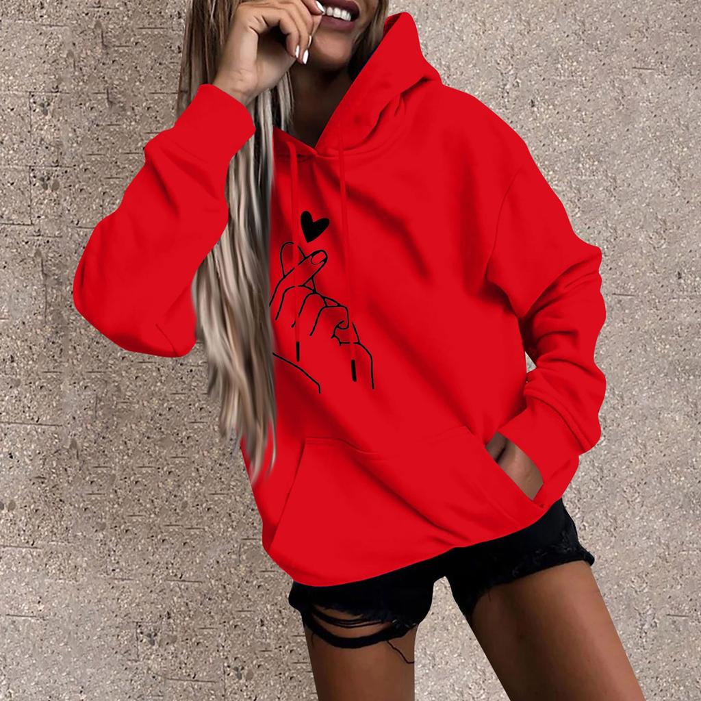 Women's Fashion Casual Fun Print Hooded Sweatshirt Loose Sports Tops Pullover