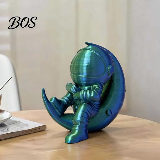3D Printed Astronaut Figurine Moon Figurine, Sitting on Crescent Spaceman Mini Statue, Desktop Decoration for Home Office Bookshelf
