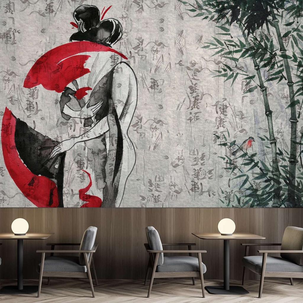 Wallpaper Japanese Geisha with Fan Abstract