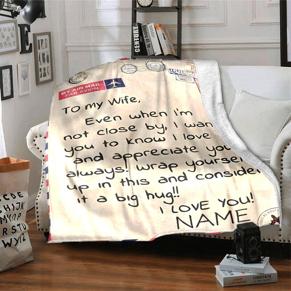 To My Wife A Big Hug Multipurpose Customizable Blanket Personalized Name Soft Warm Cozy Versatile For Sofa Couch Office Bed Picnics Four Seasons