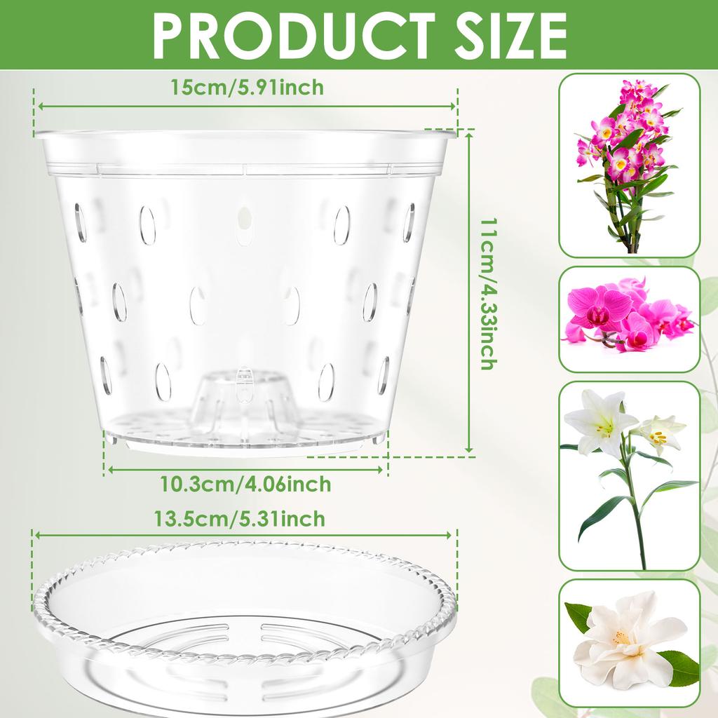 Горшок для цветочного растения 4/5/6 дюймов, прозрачный горшок для орхидеи с отверстиями и поддонами, прочные пластиковые горшки с прорезями, садовые принадлежности