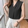 Офисная женская шифоновая рубашка женская летняя безрукавка 2023 года сексуальные майки однотонные майки с V-образным вырезом одежда
