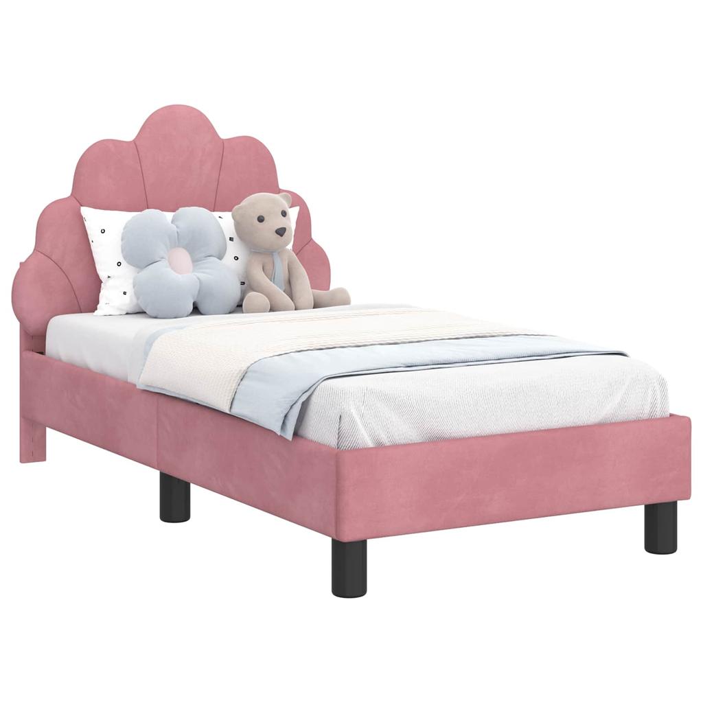 Children s Bed Frame with Headboard Pink 70 x 140 cm Velvet