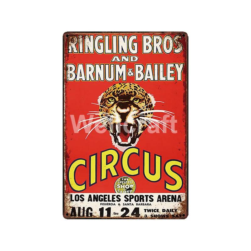 WellCraft Circus Lion Elephant Tiger Clown Horse Metal Sign Vintage Painting Decor LT room decoration
