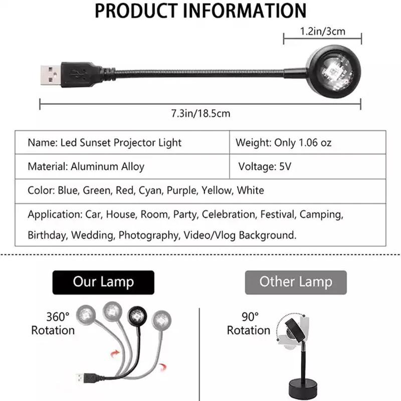 USB LED Sunset Lamp Night Light Projector Photography Wall Atmosphere Neon Lights for Christmas Party Bedroom Living Room Decor