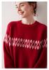 2025 Autumn/Winter Women's Thickened Cashmere Jacquard Slim Fit Knitwear Long Sleeve Round Neck Sweater