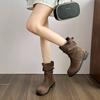 Retro Simple and Thin Martin Boots Women's 2025 New Autumn and Winter Niche Versatile Pleated Short Low-heeled Boots Pile Women