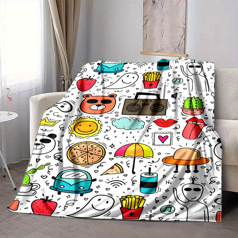 1pc Doodle Patterns Blanket Warm, Cozy, And Soft, Suitable for Sofas, Beds, Cars, And Office Use.Perfect for Camping And Travel, Making It a Great Gif