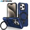 KEYSION Shockproof Armor Case for iPhone 15 Pro Max 15 Plus Silicone+PC Metal Ring Stand Phone Cover for iPhone 14 13 12 11 Pro