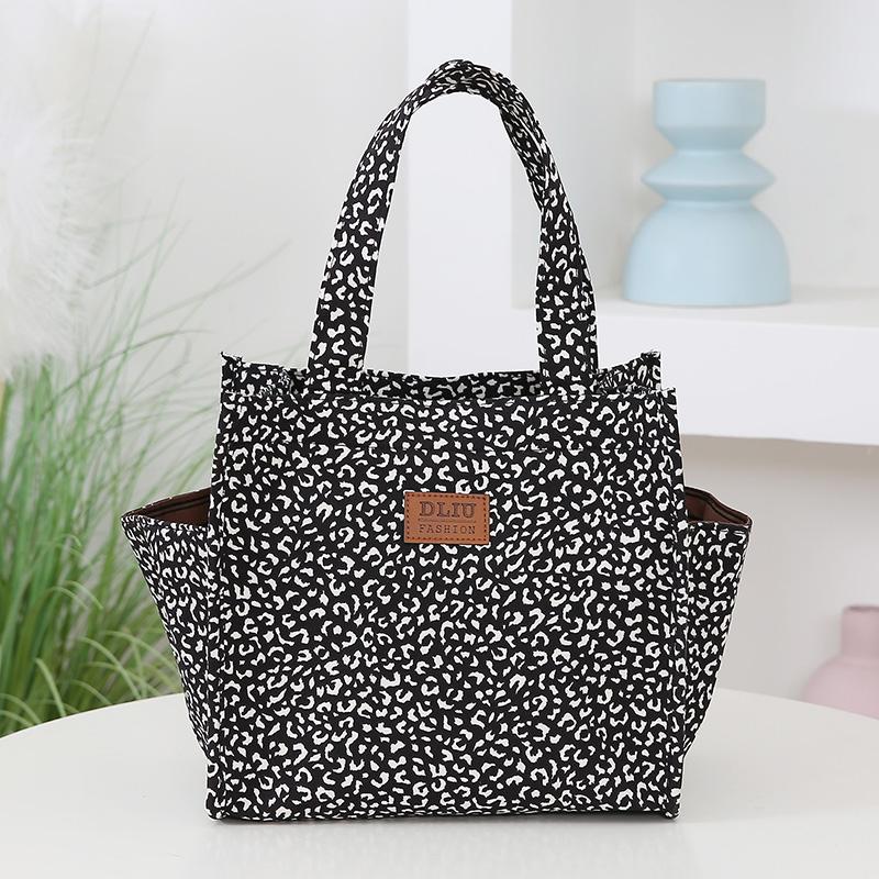Retro Leopard Print Large Capacity Lunch Tote Bag with Storage Pouch Commuter Work Handbag Portable Meal Bag