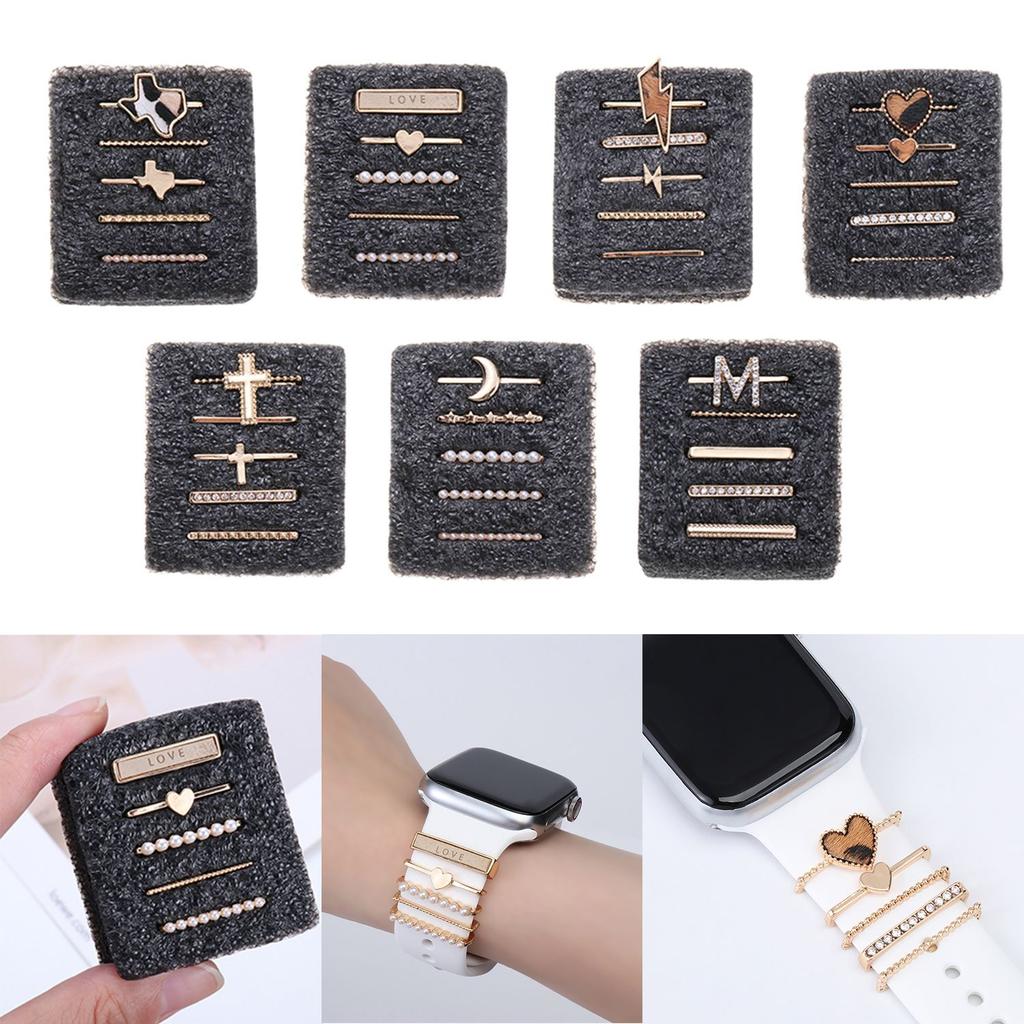 For Apple Watch Band Metal Charms Decorative Ring Diamond Ornament Smart Watch Silicone Strap Accessories For Iwatch Bracelet