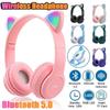 P47M LED Light Cute Cat Ears Wireless Headphones With Mic Kid Girl Stereo Music Helmet Phone Bluetooth-compatible Headset