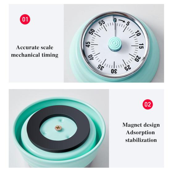 60-минутный механический таймер с магнитным основанием, портативный кухонный таймер, визуальный циферблат, звонок, оповещение, инструмент для управления временем