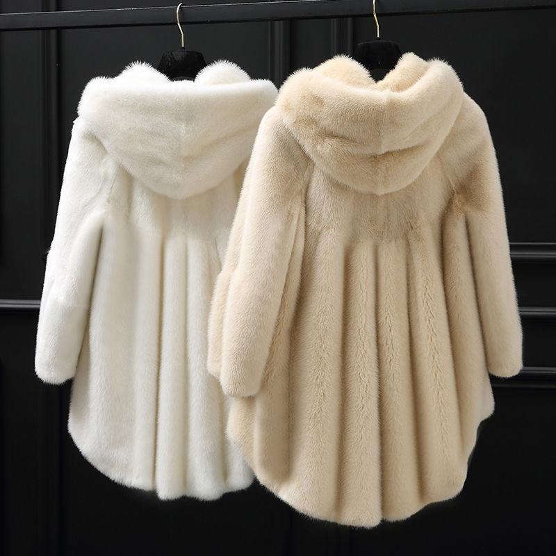 Женское зимнее пальто из искусственного меха, новое, средней длины, с капюшоном, для молодых и модных