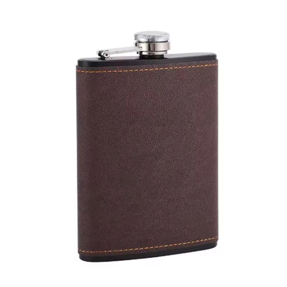 Stainless Steel Flagon Leakproof Whiskey Flasks Wine Kettle Leather Texture Hip Flask Outdoor