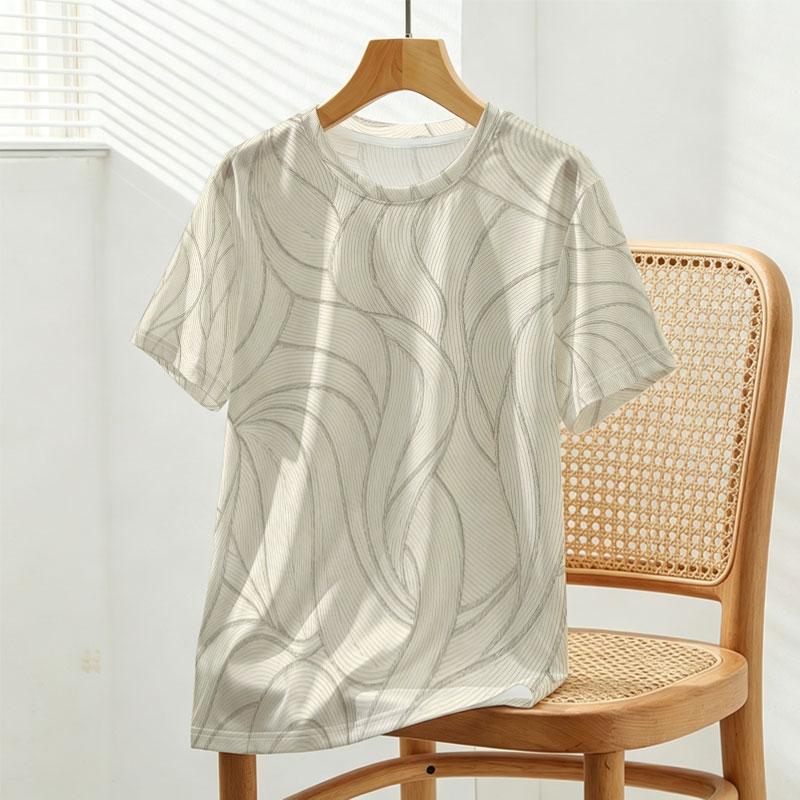 Women's Short Sleeve T-Shirt, Minimalist Street Style Wavy Lines Top Soft Breathable, Versatile for Beach, Daily Casual & Date Wear