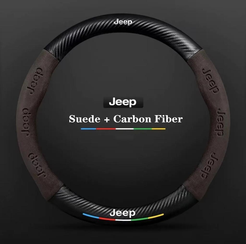 AIB3 Easy Install Suede Carbon Fiber Car Steering Wheel Cover for Jeep Renegade Wrangler JK Grand Cherokee Auto Interior Accessories