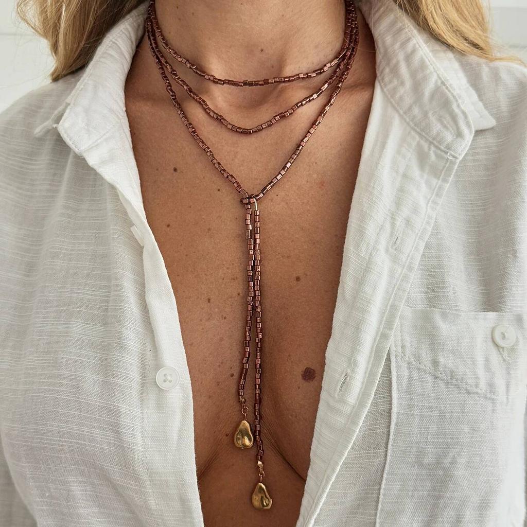 SHIXIN Vintage Acrylic Long Beads Chain Choker Necklace Women Elegant Geometric Pendant Necklace Adjustable Sweater Chain Gifts