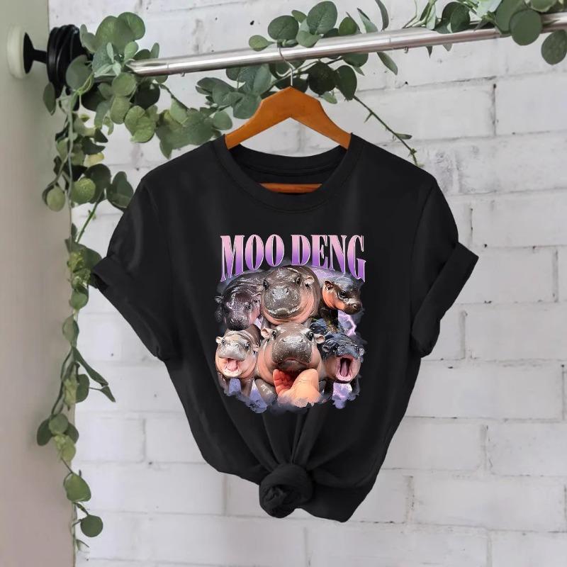 Футболка из хлопка, летняя, с коротким рукавом, круглым вырезом, с принтом MOODENG, женская