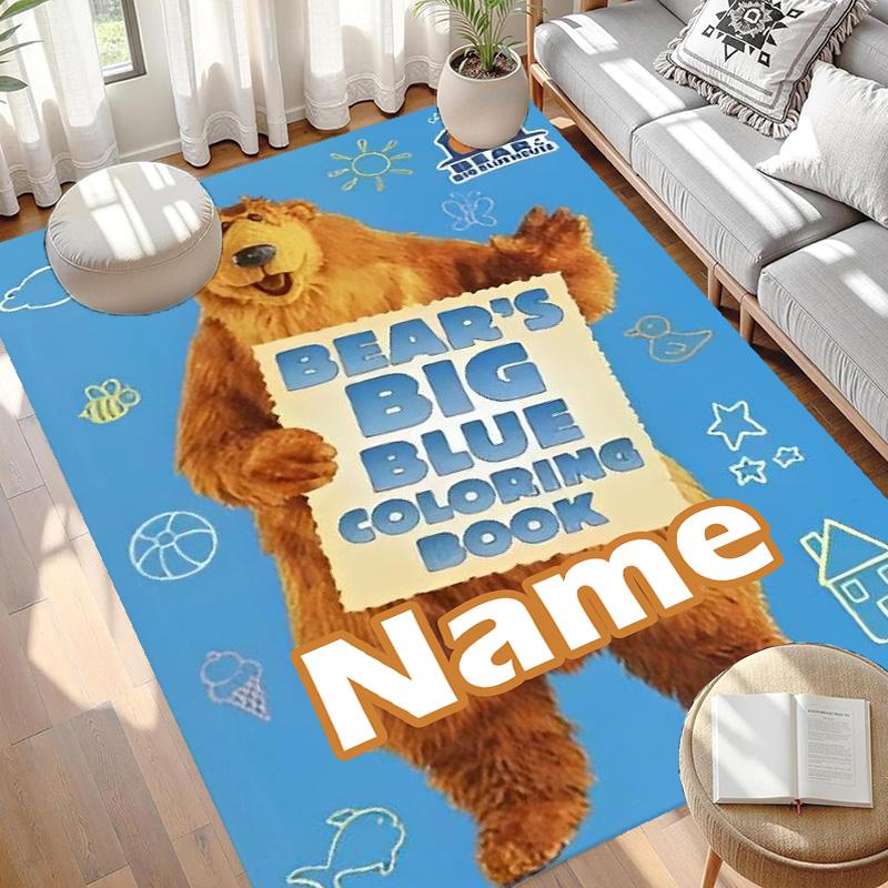 Custom Name Personalized Bear in the Big Blue House Print Carpet, Versatile Home Decor Rug, for Playroom, Apartment, Balcony, Entryway, Hallway Gift