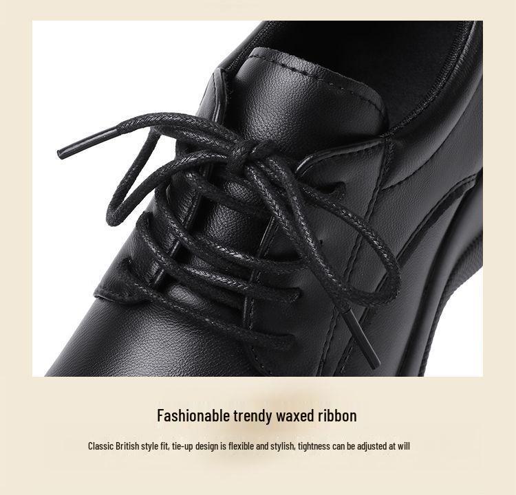 Женские черные кожаные туфли на массивном высоком каблуке - Осенний стиль, Увеличивающие рост, Толстая подошва, Легкие, Износостойкие, Низкий верх