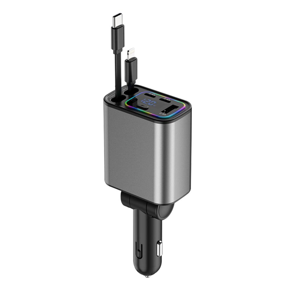 Втягивающееся автомобильное зарядное устройство 4 в 1 с автомобильным адаптером-зарядным устройством Type-C Starlight, автомобильное зарядное устройство для телефона со звездным светом для телефонов iOS и Android