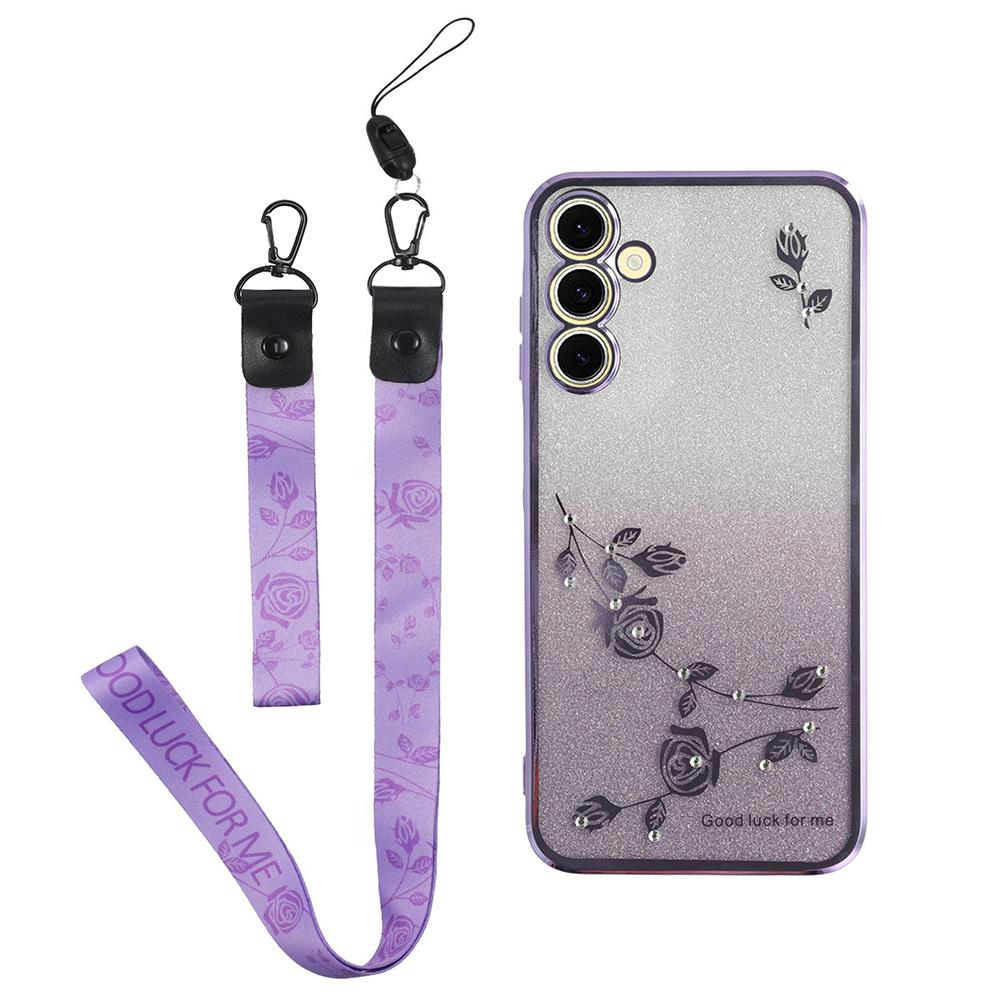 For Samsung Galaxy A55 5G Cell Phone Case Flower Pattern Gradient TPU Cover with Strap