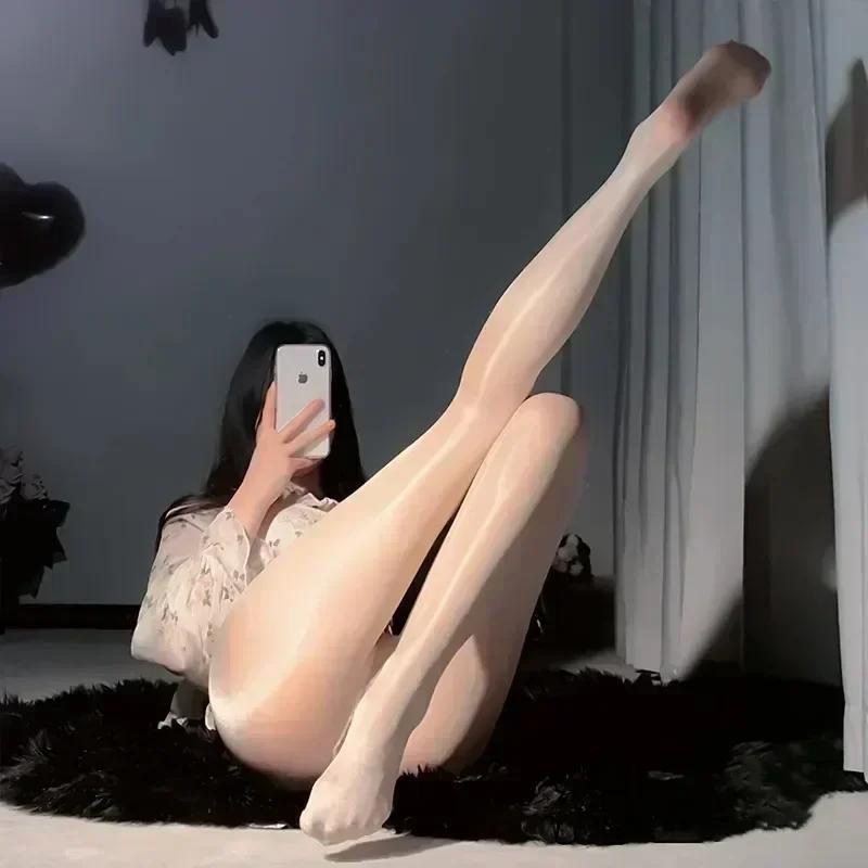 Сексуальные маслянистые колготки с открытой промежностью для женщин, нижнее белье, косплей, чулки, женские леггинсы, высокие колготки, блестящие чулки, сексуальное нижнее белье