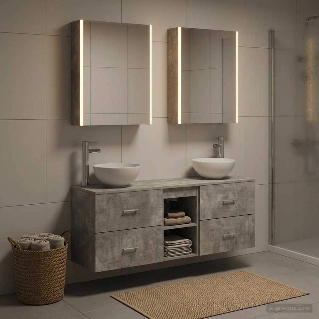 Комплект тумбы для ванной 5 шт. Бетонно-серый 53 x 15,5 x 70 см