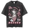 Hot Anime Demon Slayer Kokushibo Graphic Print Washed T Shirt Men Vintage Cotton Tshirts Manga Casual Tee Harajuku Male T-shirt