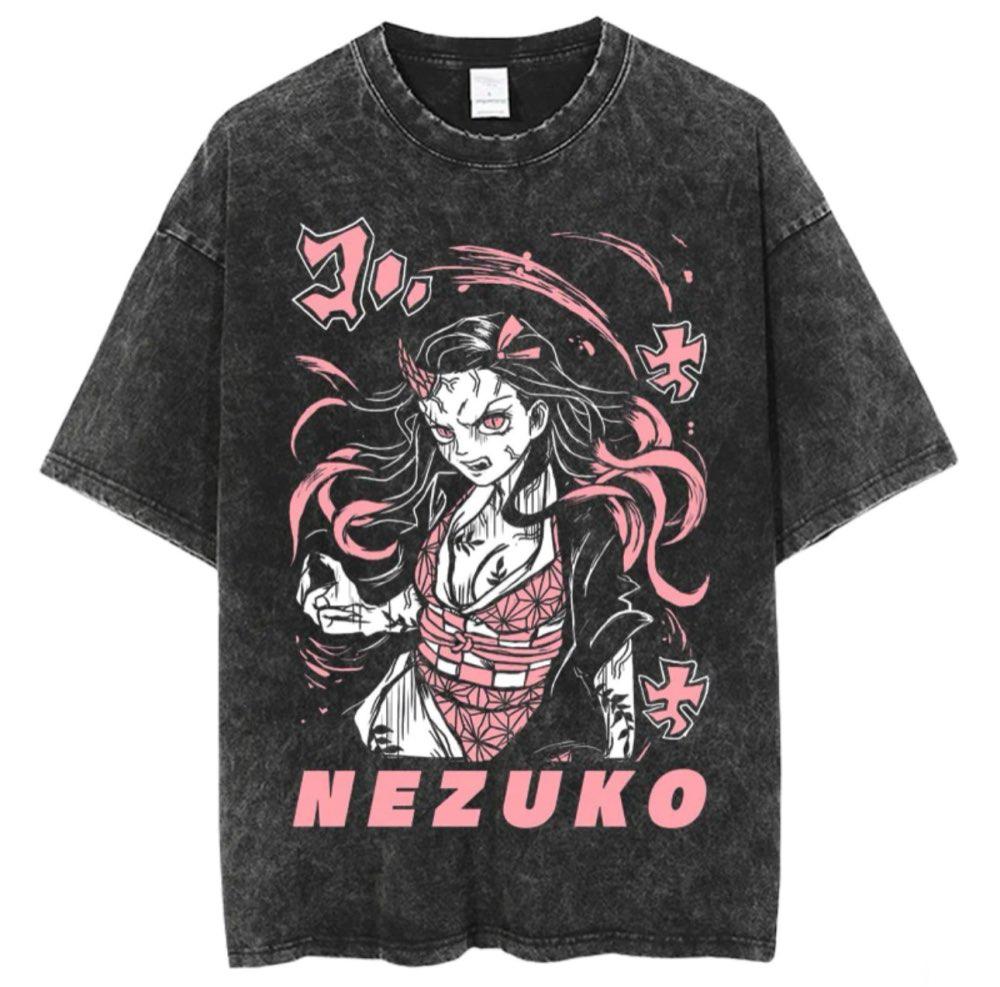 Hot Anime Demon Slayer Kokushibo Graphic Print Washed T Shirt Men Vintage Cotton Tshirts Manga Casual Tee Harajuku Male T-shirt