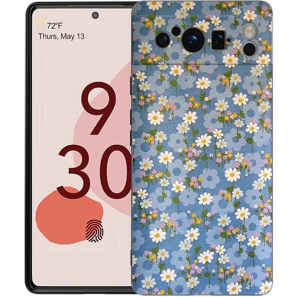 Цветочный арт Чехол для телефона Для Google Pixel 9 8 9A 8A 7 7A 6 Pro XL 6A 5G Черный Мягкая задняя крышка Роскошный TPU Чехол