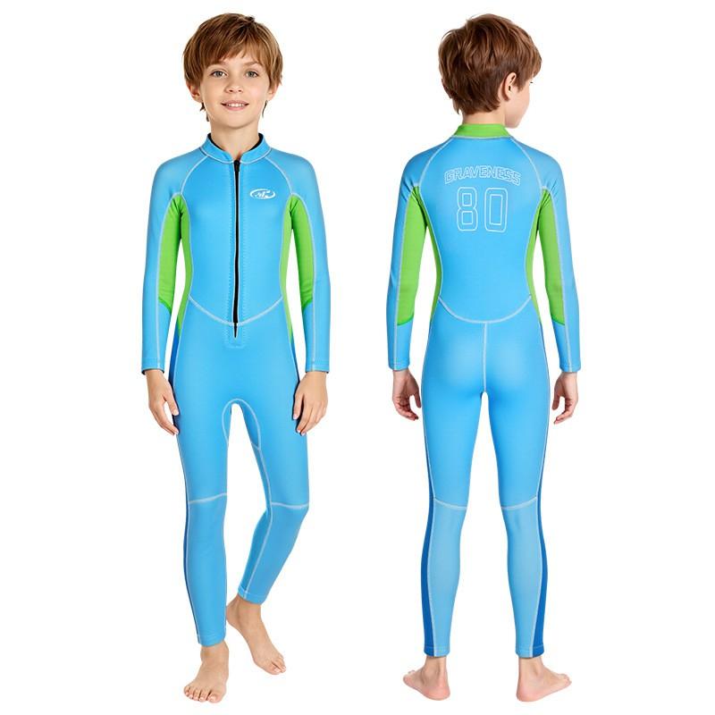 Kids Full Wetsuit Snorkeling Diving Surfing Warm Thermal Long Sleeve Pants UV Protection Black Light Blue