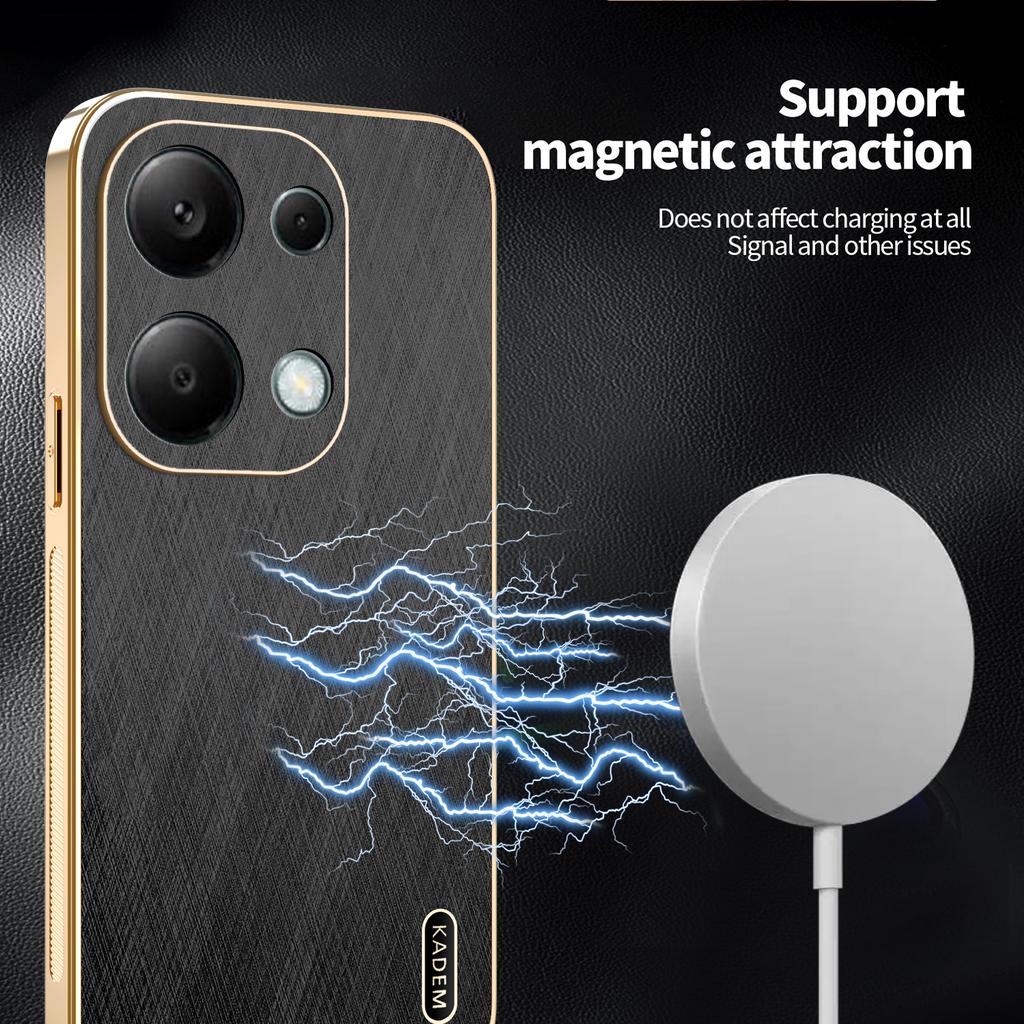 KADEM Phone Case For Xiaomi Redmi Note 13 Pro 4G/Note 14S 4G/Poco M6 Pro 4G,Electroplating Silk Texture PU+TPU Back Cover