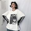 Женская футболка Harajuku с принтом, японские комиксы ужасов, черная футболка большого размера с длинными рукавами для женщин, уличная одежда в стиле хип-хоп, готические топы Y2k