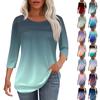 Женская мода круглый вырез шея плиссированная передняя планка однотонный топ рукав 3/4