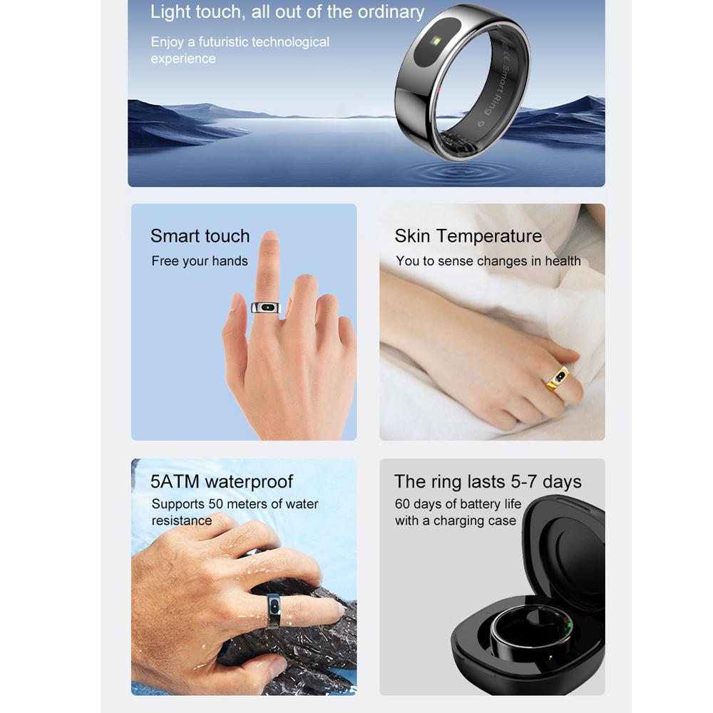 Смарт-кольцо с несколькими спортивными режимами, фитнес-трекером, водонепроницаемостью 5ATM, контролем сна и уровня кислорода в крови, контролем сердечного ритма, подсчетом шагов, смарт-кольцом
