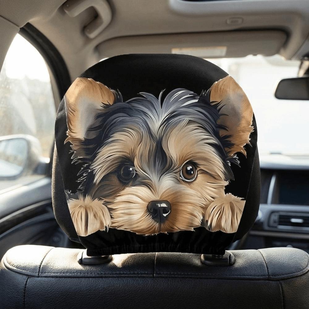 2PCS Cartoon Dog Pattern Car Head Pillowcase Soft Car Headrest Covers Gift for Car Lover