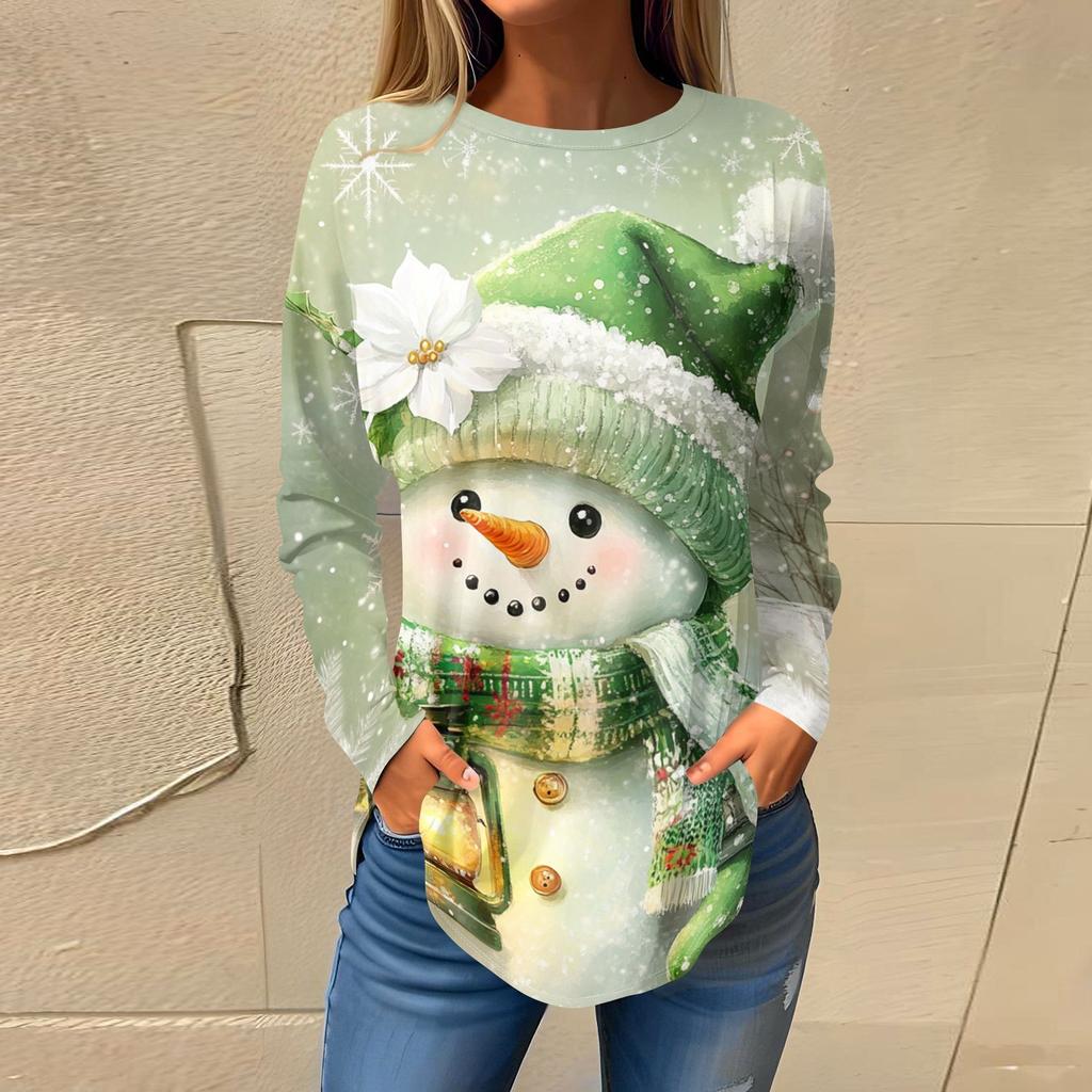 Футболки для женщин, осенние повседневные рубашки с длинным рукавом, толстовки с винтажным графическим принтом, топы, пуловеры, рождественские